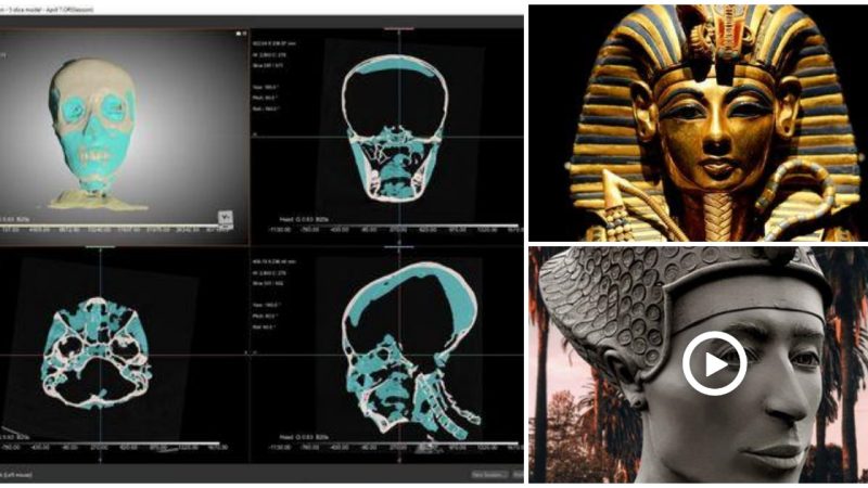 Tutankhamur’s face has been shown for the first time in more than 3,300 years thanks to scientific reconstruction.