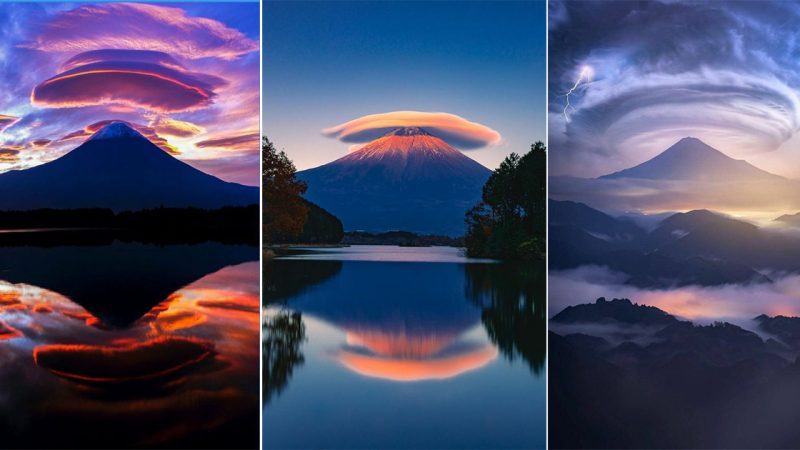 Lovely lenticular clouds formed on top of nature’s majestic volcano.