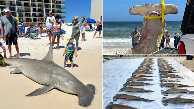 Hammerhead shark found stranded on shore with 40 unborn pups