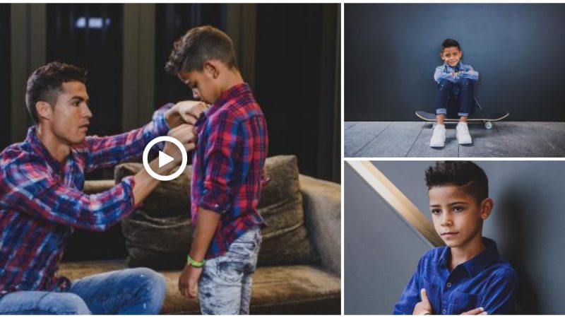 Cristiano Ronaldo’s oldest son models his famous father’s Denim Junior line and looks like a real pro.