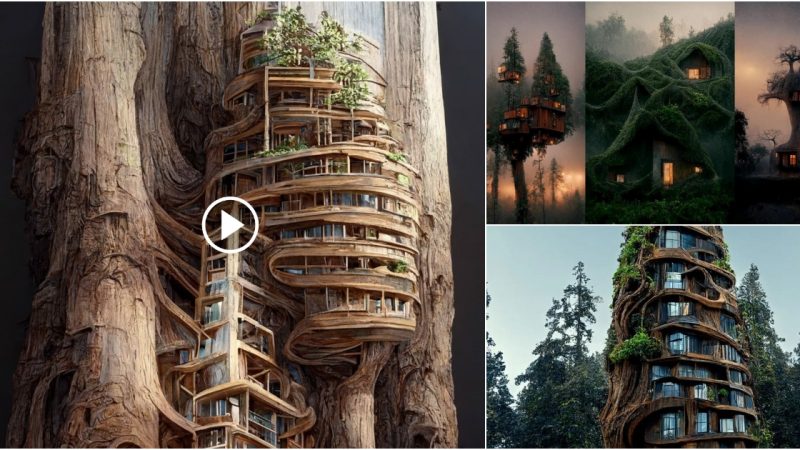 The AI-Generated ‘Symbiotic architecture’ Project Envisions an Apartment Complex Within a Living Redwood Tree.