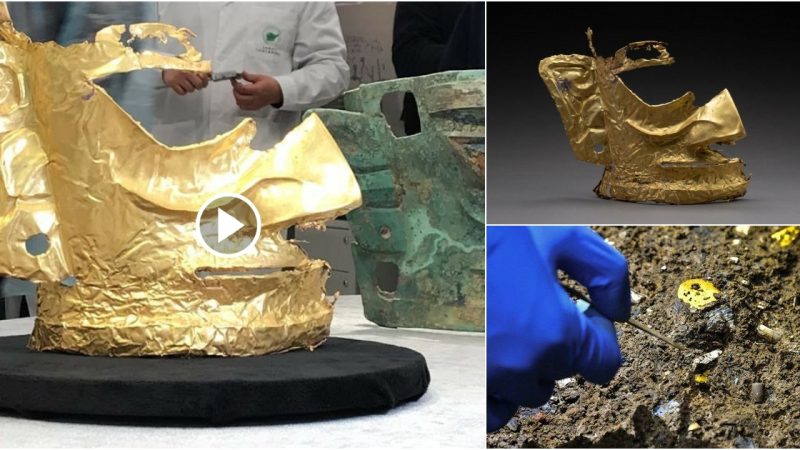 A 3,000-year-old golden mask discovered in a Chinese archaeological site.