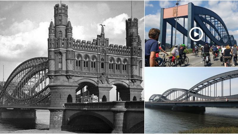 The Neue Elbbrücke Bridge in Hamburg, Germany, was ruined in 1959