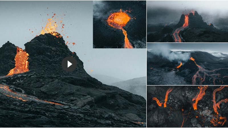 Spectacular Aerial Photos Capture the Dramatic Scenes Unfolding as Iceland’s Volcano Erupts.