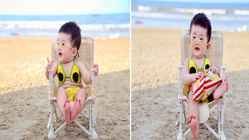 Baby humor through beautiful bikini