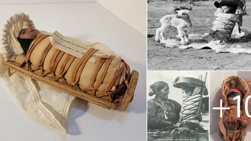 Captivating Cultural Heritage: Native American Navajo Baby on a Squaw Cradle Board with a Lamb in the 1930s