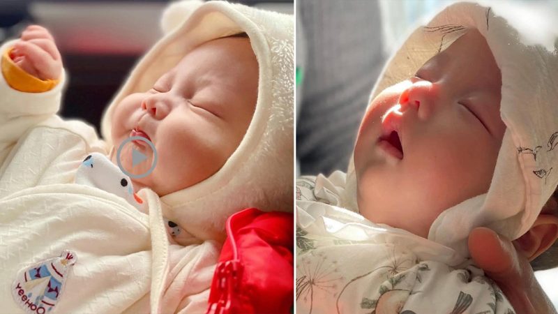 Close-up of the lovely, chubby fасe of a 1-month-old baby makes many people fall in love