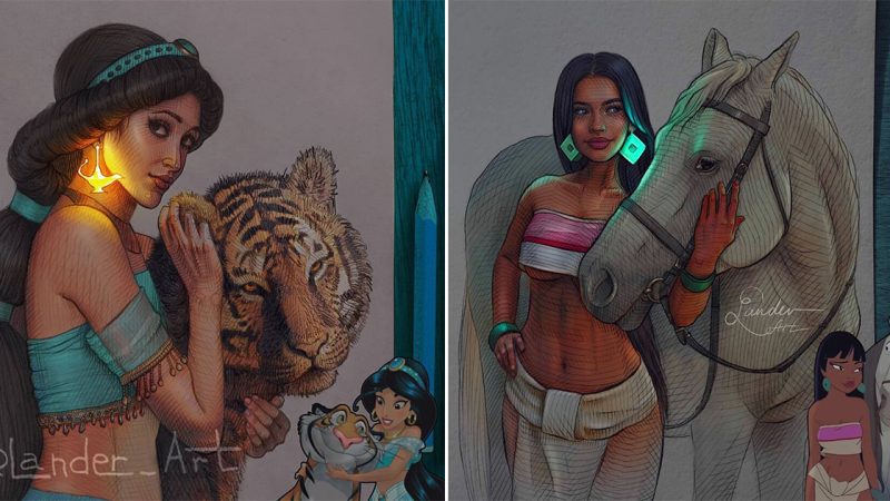 This Artist’s Drawings Of Cartoon Princesses And Their Pets Look Like They’re Glowing