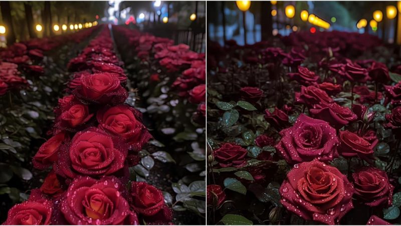 Radiant Elegance: Roses Amidst the Nightfall.