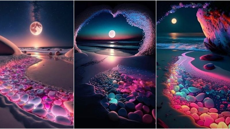 Synchronized Splendor: Flowers, Waves, and Moonlight in Perfect Harmony.