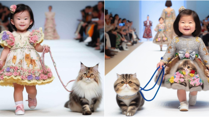 In the Limelight of Cuteness: Child Models and Cats Steal the Show on the Runway